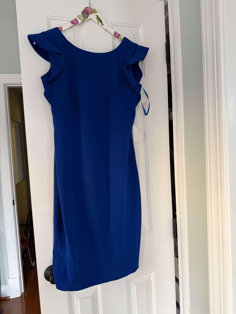 Neiman Marcus Cobalt Blue Ruffle-Sleeve Midi Dress